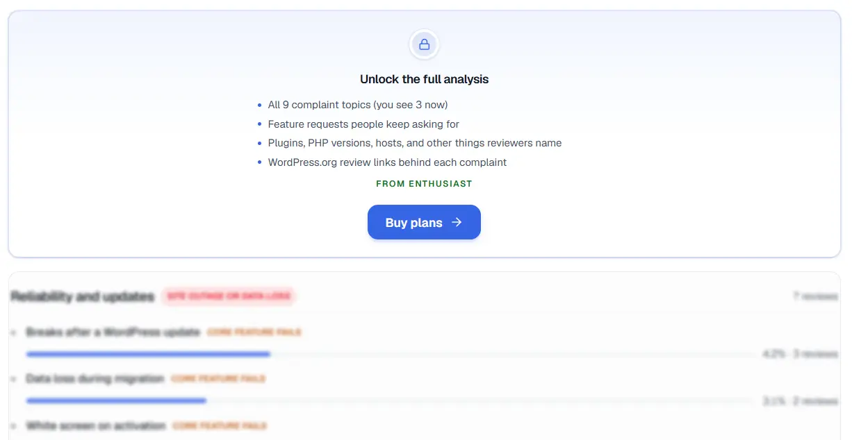 StatWP's usage-limit message shown when a free-plan casual limit is reached on niche research or Review Gap Finder